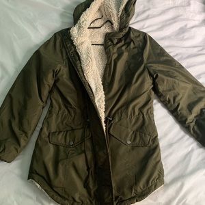Olive Green Reversible Sherpa Jacket